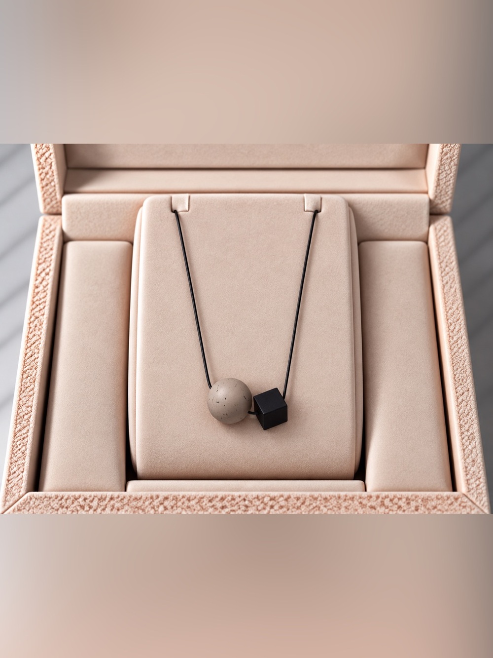 Minimalist Black & Taupe Geometric Ceramic Pendant Necklace